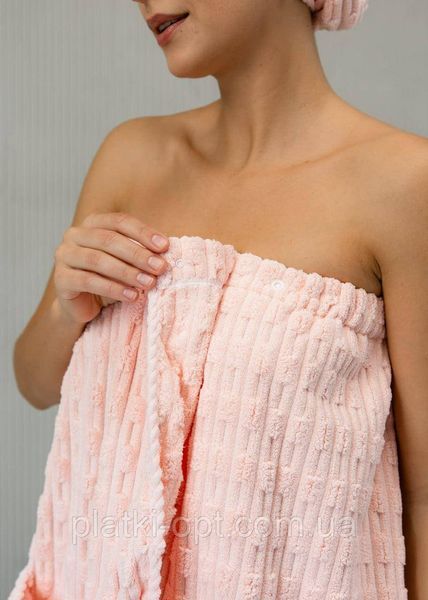 Рушник-халат жіночий "Тюльпан" з шапочкою (рожевий) 140х80 см ONE SIZE 183-3 фото