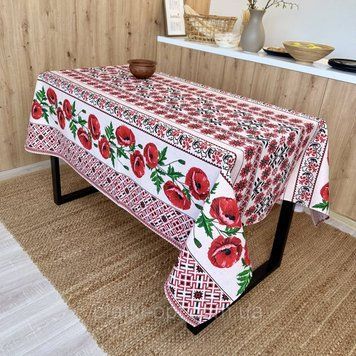 Скатертина бавовняна "Маки" 1.5м х 1.5м бмки15 фото
