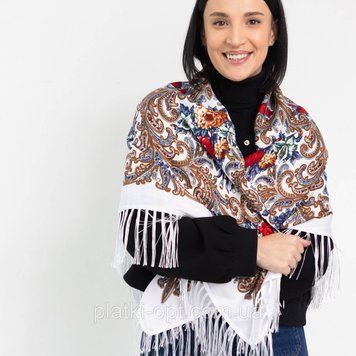 Хустка українська з тороками "Лілія" 110х110 см (біла) Л11042-6 фото