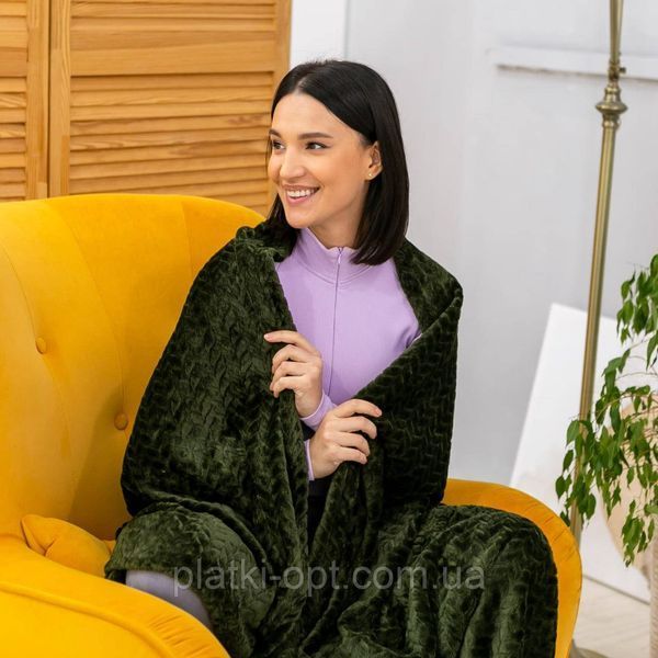 Покривало велюрове косичка (темно-зелений) 200х150 см 102815-7 фото