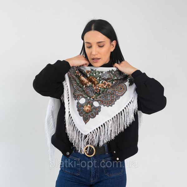 Платок украинский с тороками "Роза" 90х90 см (белая) Т9035-6 фото