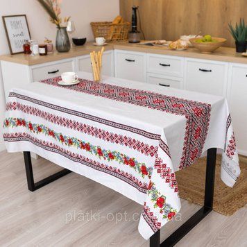 Скатертина бавовняна "Буковина" (червона) 1.5м х 1.5м бчр15 фото