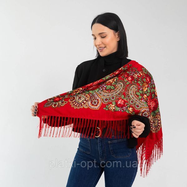 Платок украинский с тороками "Роза" 90х90 см (красная) Т9035-8 фото