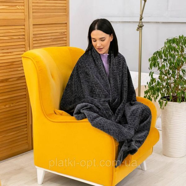 Покривало велюрове косичка (темно-сірий) 200х150 см 102815-9 фото