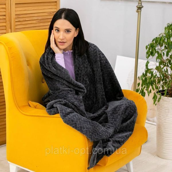 Покривало велюрове косичка (темно-сірий) 200х150 см 102815-9 фото