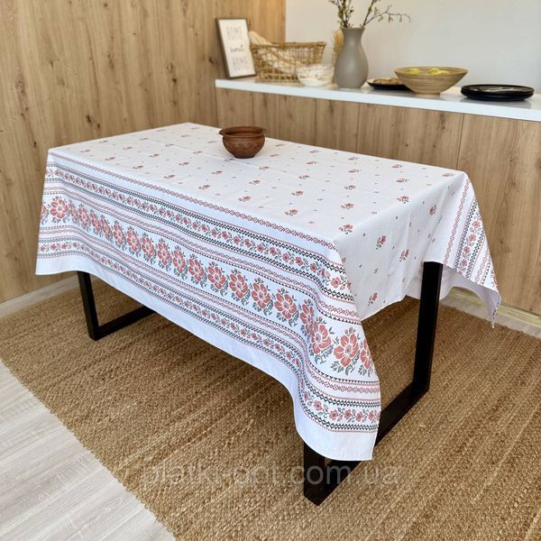 Набір скатертина бавовняна "Білий орнамент" 2.2м х 1.5м + 6 рушників ббор22к фото